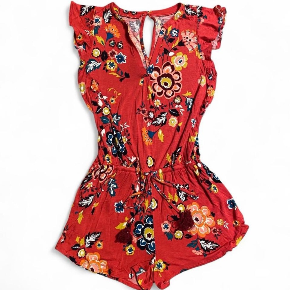 LOFT Beach Red Floral Romper